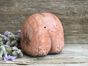 Tiny nature spirit friend (dark peach) | Shinto talisman sculpture, shamanism guardian statue