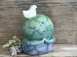 Happy peace Jizo with friend bird raku sculpture | shamanism totem, Shinto shrine