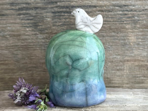 Happy peace Jizo with bird friend raku sculpture | Shinto shrine, shamanism totem