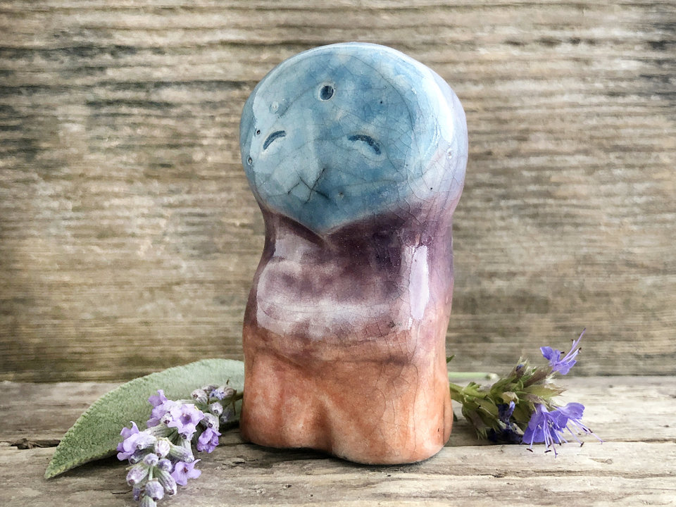 Elemental sky spirit raku sculpture | Shinto shamanism guardian statue