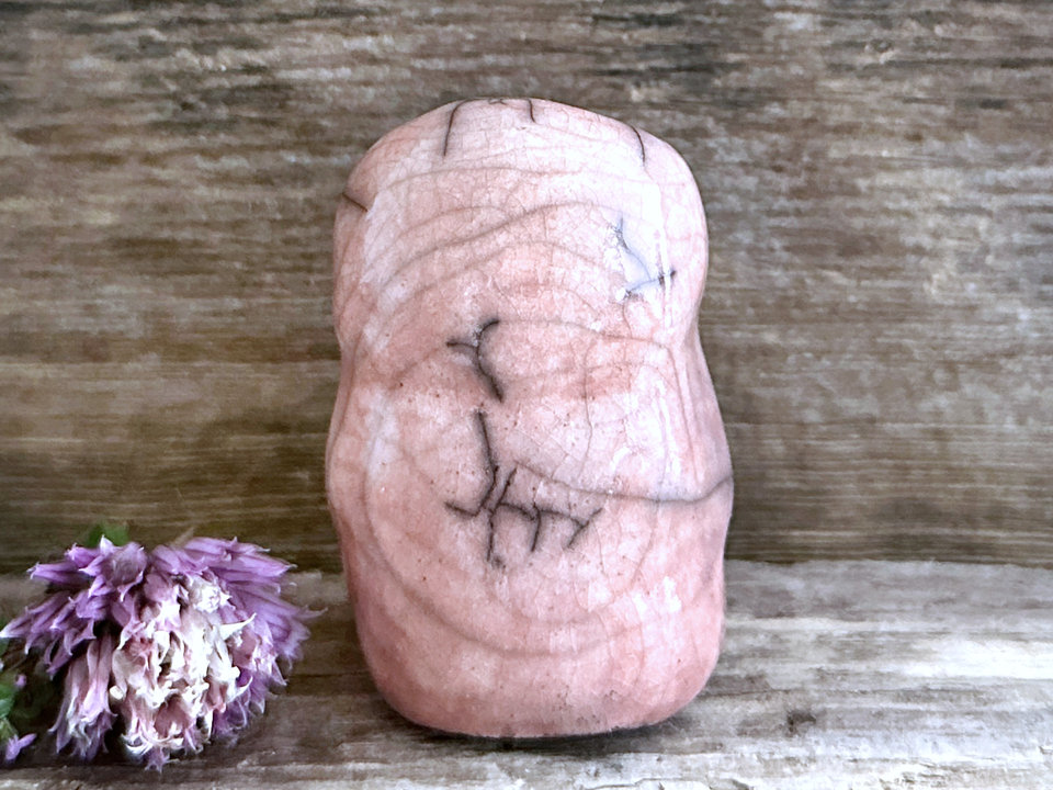 Gentle owl spirit bird kami nature guardian raku sculpture | Shinto shrine, shamanism