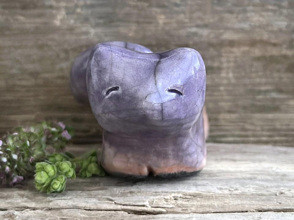 Peaceful dusk kitsune fox kami nature spirit raku statue | Shinto shamanism sculpture