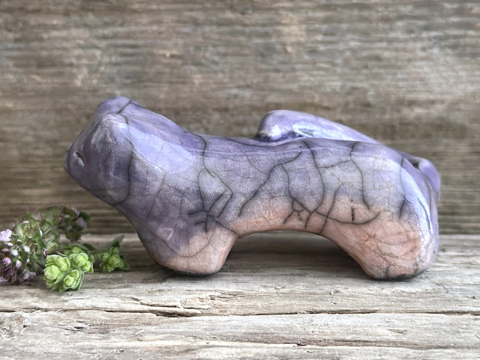 Peaceful dusk kitsune fox kami nature spirit raku statue | Shinto shamanism sculpture