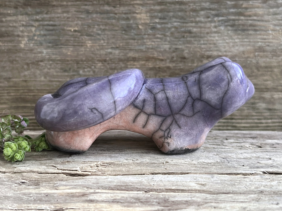 Peaceful dusk kitsune fox kami nature spirit raku statue | Shinto shamanism sculpture