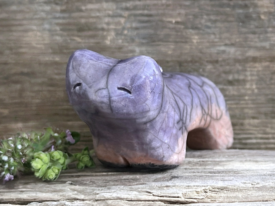 Peaceful dusk kitsune fox kami nature spirit raku statue | Shinto shamanism sculpture