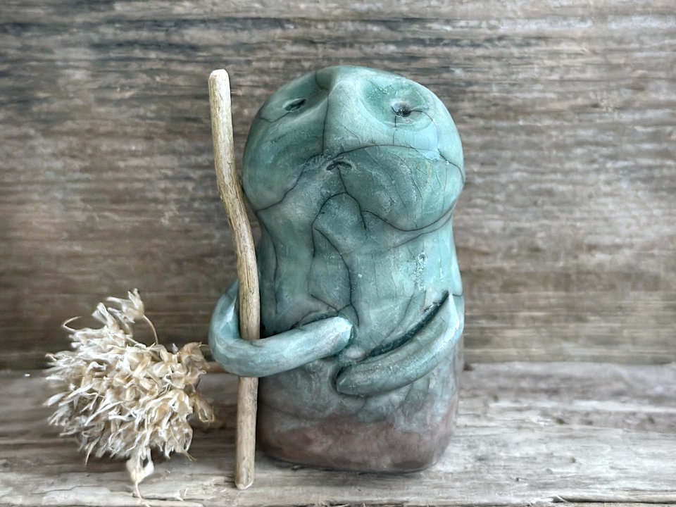 Warrior spirit earth guardian raku sculpture | Shinto shrine statue, shamanism statue