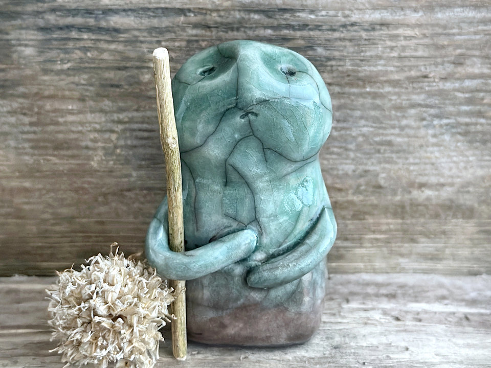 Warrior spirit earth guardian raku sculpture | Shinto shrine statue, shamanism statue