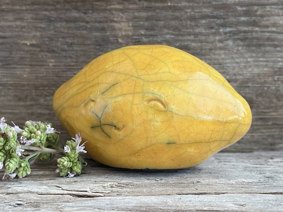 RESERVED: Golden lemon nature spirit sculpture | Shinto statue, shamanism totem