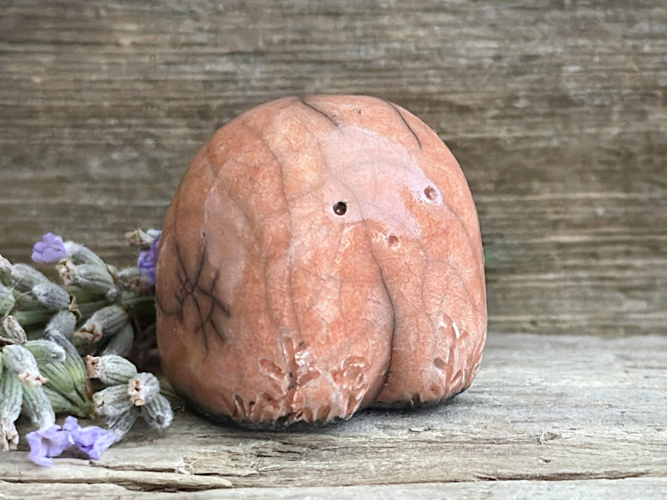 Tiny nature spirit friend (dark peach) | Shinto talisman sculpture, shamanism guardian statue