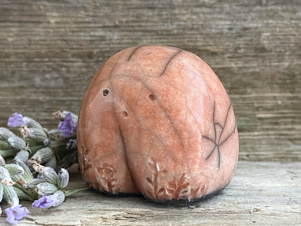Tiny nature spirit friend (dark peach) | Shinto talisman sculpture, shamanism guardian statue