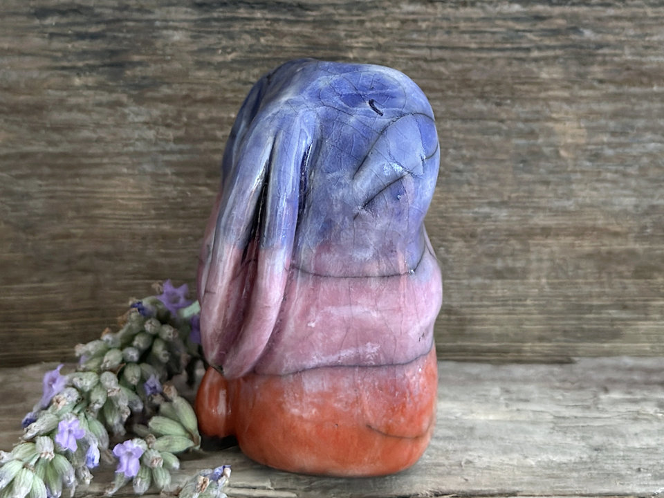 Dawn rabbit kami spirit guardian sculpture | Shinto shamanism raku bunny figure