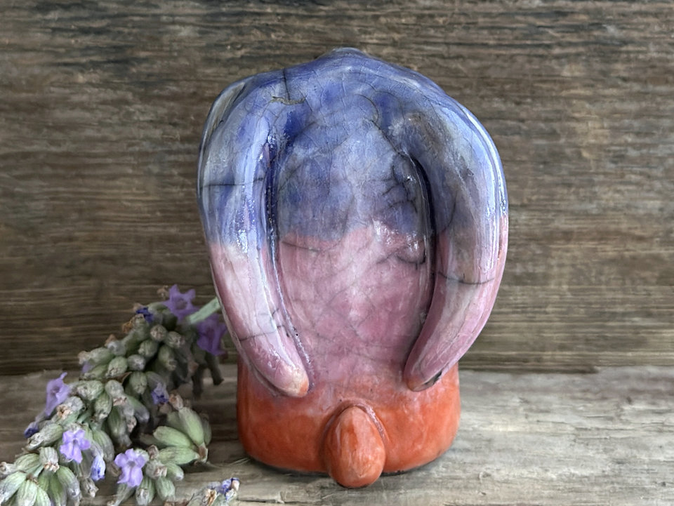 Dawn rabbit kami spirit guardian sculpture | Shinto shamanism raku bunny figure