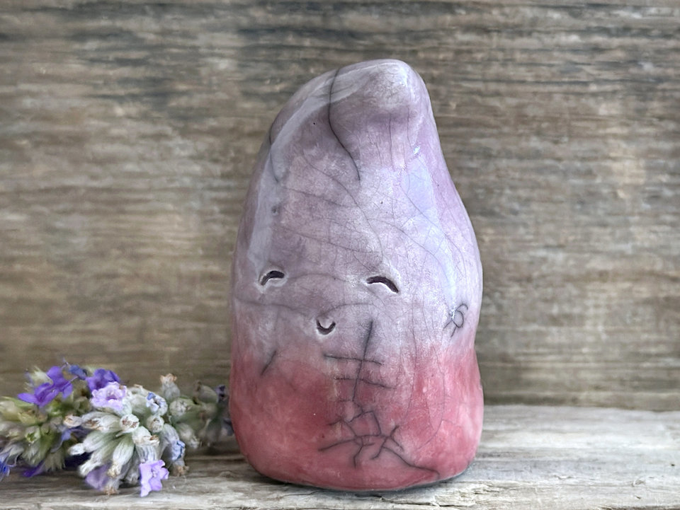 Happy autumn gnome spirit raku guardian sculpture | Shinto shamanism statue
