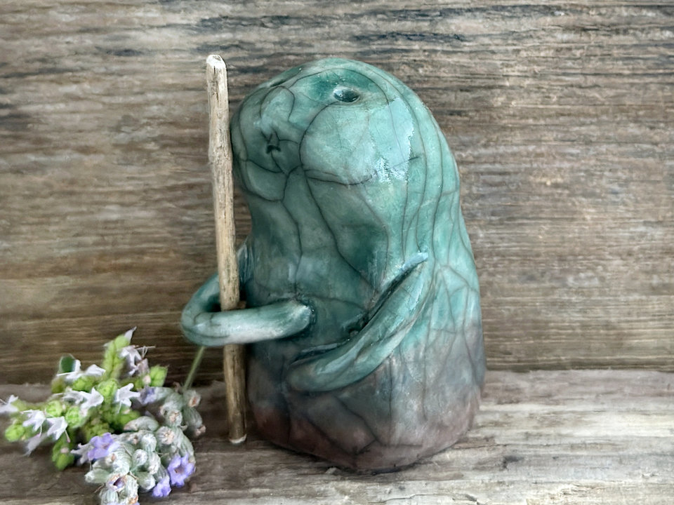 Warrior spirit earth guardian raku sculpture | Shinto shrine statue, shamanism statue