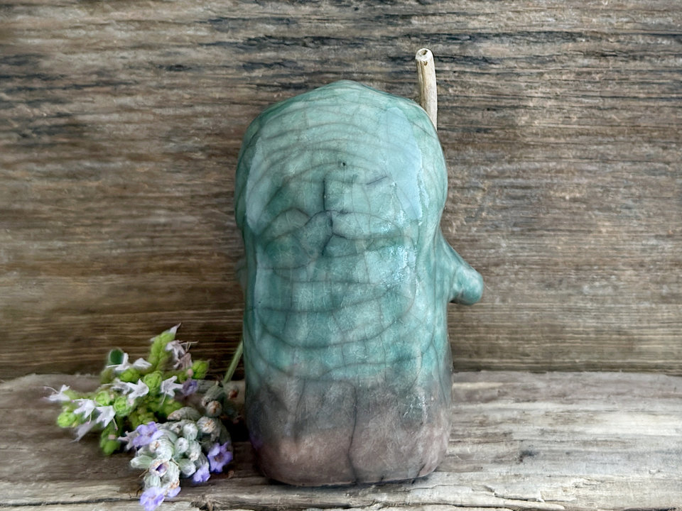 Warrior spirit earth guardian raku sculpture | Shinto shrine statue, shamanism statue