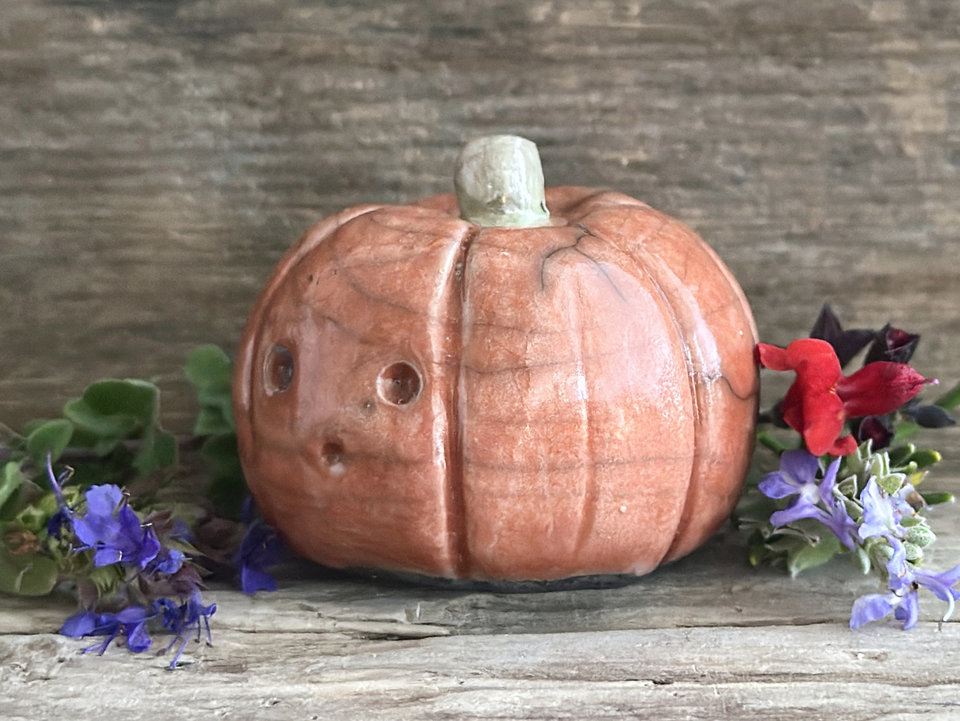 Pumpkin nature guardian spirit sculpture for Halloween, Samhain, autumn, fall