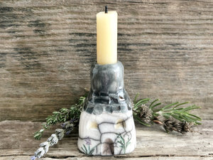 Lavender cottage sculpture, candlestick spirit & fairie house | cosy decor