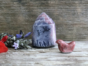 Tiny winter fairie cottage with bird spirit house raku sculpture