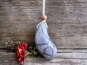 Thumbstone worry pendant w/ sandalwood (light blue) on eco flax cord