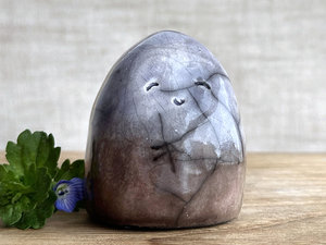 Quiet winter gnome spirit raku sculpture | Shinto shrine, shamanism guardian