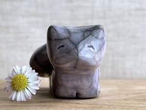 Quiet winter kitsune fox kami nature spirit raku statue | Shinto shamanism sculpture