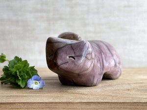 Happy winter kitsune fox kami nature spirit raku statue | Shinto shamanism sculpture