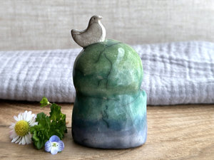 Happy peace Jizo with bird friend raku sculpture | shamanism totem, Shinto shrine
