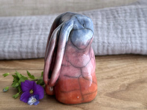 Gentle dawn rabbit kami spirit guardian sculpture | Shinto shamanism raku bunny figure