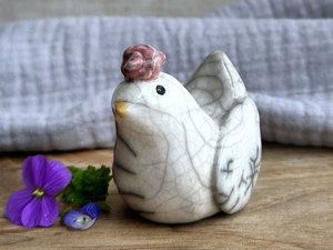 Kind and gentle chicken friend raku sculpture | Shinto guardian, shamanism totem statue