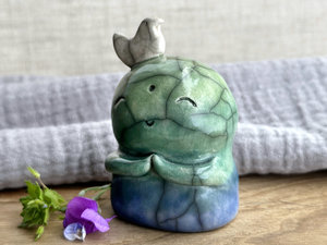 Happy peace Jizo with friend bird sculpture | raku shamanism totem, Shinto shrine