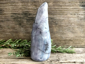 Christmas, winter solstice gnome spirit raku sculpture (blue) | Shinto Shamanism statue for altar, shrine | decoration, ornament, festive