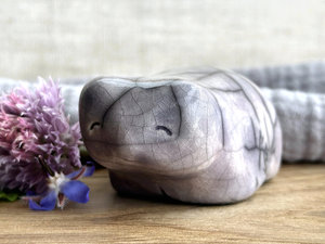 Gentle fog bear guardian nature spirit raku statue | Shinto shamanism sculpture