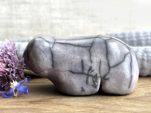 Gentle fog bear guardian nature spirit raku statue | Shinto shamanism sculpture