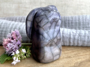 Quiet winter rabbit kami spirit guardian sculpture | Shinto shamanism raku bunny