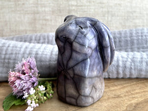 Quiet winter rabbit kami spirit guardian sculpture | Shinto shamanism raku bunny