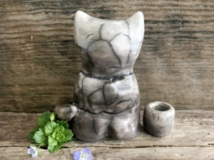Hugging kitsune fox kami nature spirit raku sculpture | Shinto shamanism guardian