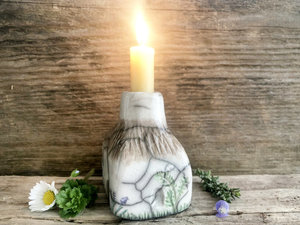 Country cottage sculpture, raku candlestick spirit house | Shinto shrine, paganism, shamanism | magical cottagecore candle holder