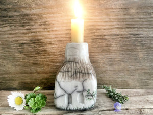 Country cottage sculpture, raku candlestick spirit house | Shinto shrine, paganism, shamanism | magical cottagecore candle holder