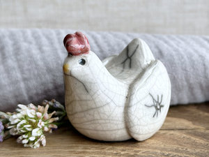 Gently concerned chicken friend raku sculpture | Shinto guardian, shamanism statue