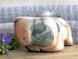 Sleepy calico cat kami sculpture | nature spirit guardian figure, Shinto, shamanism