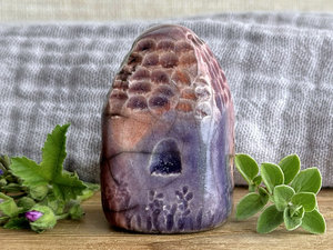 Tiny autumn fairie cottage spirit house | raku ceramic sculpture