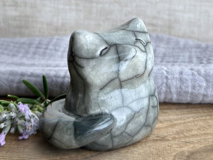 Winter contentment kitsune fox raku sculpture | Shinto Inari, shamanism totem