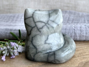 Winter contentment kitsune fox raku sculpture | Shinto Inari, shamanism totem