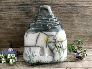 Seaside cottage raku sculpture, fairie spirit ceramic house