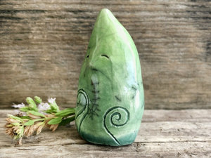Elemental earth spirit raku sculpture | Shinto shamanism nature guardian statue