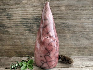 Christmas, winter solstice, winter gnome spirit raku sculpture (red)