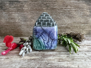 Tiny winter woodland fairie cottage spirit house raku ceramic sculpture