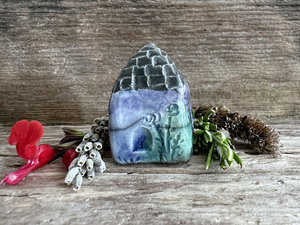 Tiny winter woodland fairie cottage spirit house raku ceramic sculpture