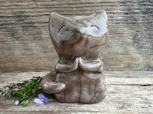 Quiet praying kitsune fox kami nature spirit raku statue | Shinto Inari, shamanism