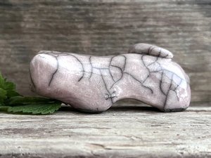 Sleepy pink cat kami sculpture | cute guardian for Shinto, shamanism